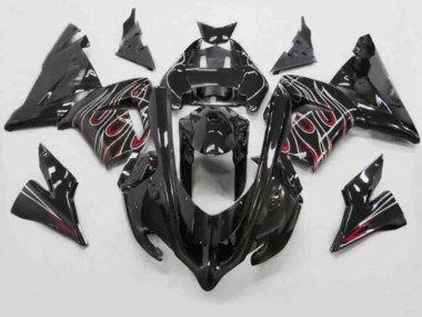 Noir Rouge Blanc Flamme Carénage Moto Kawasaki ZX10R 2004-2005 Pas Chère