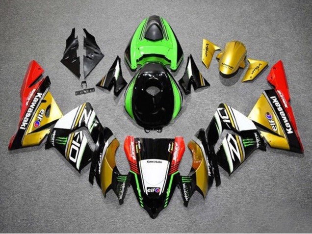 Or Noir Vert Blanc Rouge Carénage Moto Kawasaki ZX10R 2004-2005