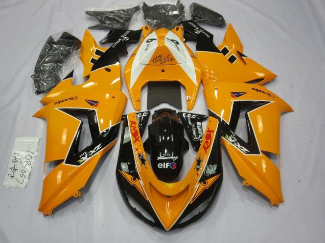 Orange Blanc Noir Courses Elf Carénage Moto Kawasaki ZX10R 2006-2007