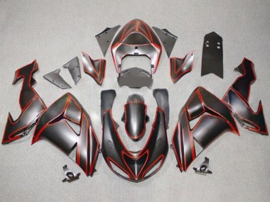 Noir Mat Rouge Rayures Carénage Moto Kawasaki ZX10R 2006-2007 Pas Chère