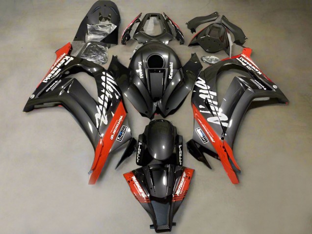 Fausse Fibre de Carbone Rouge Blanc Carénage Moto Kawasaki ZX10R 2011-2015