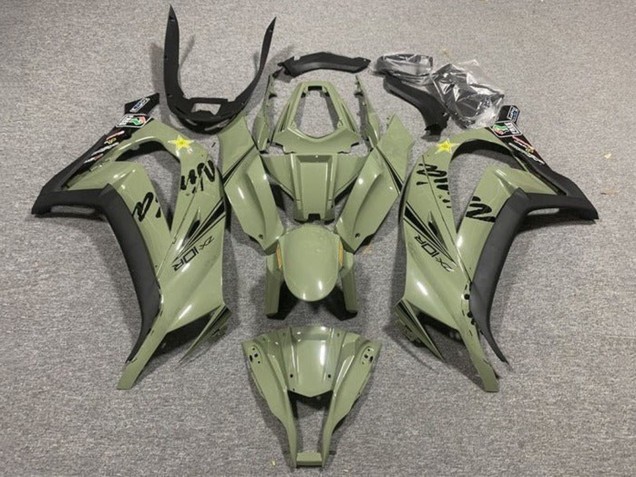 Vert Foncé Armée Noir Jaune Étoile Carénage Moto Kawasaki ZX10R 2011-2015