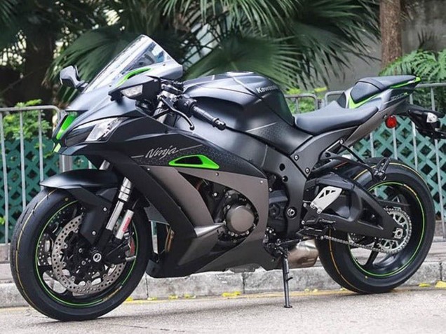 Noir Mat Vert Argent Carénage Moto Kawasaki ZX10R 2016-2020