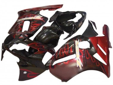 Noir Brillant Rouge Flamme Carénage Moto Kawasaki ZX12R 2000-2001 Pas Chère