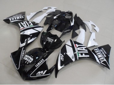 Blanc Noir Fiat Carénage Moto Yamaha YZF R1 2012-2014 Pas Chère