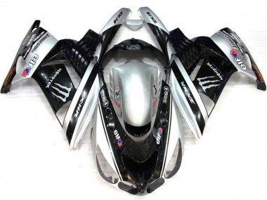 Argent Noir Elf Touch4 Monstre Bridgestone Carénage Moto Kawasaki ZX14R ZZR1400 2006-2011 Pas Chère
