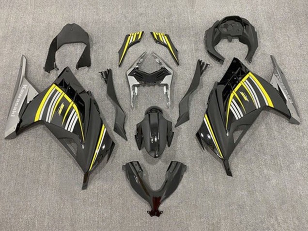 Jaune Argent Noir Brillant Noir Mat Carénage Moto Kawasaki EX300 2013-2024