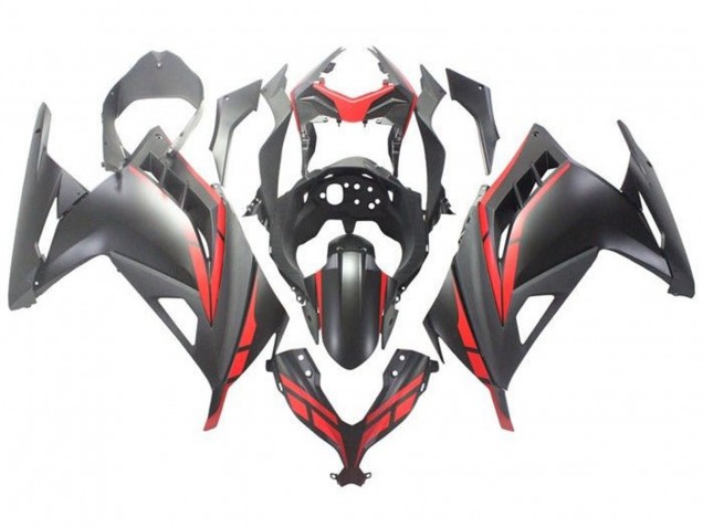 Noir Mat Rouge Carénages Moto Kawasaki EX300 2013-2024