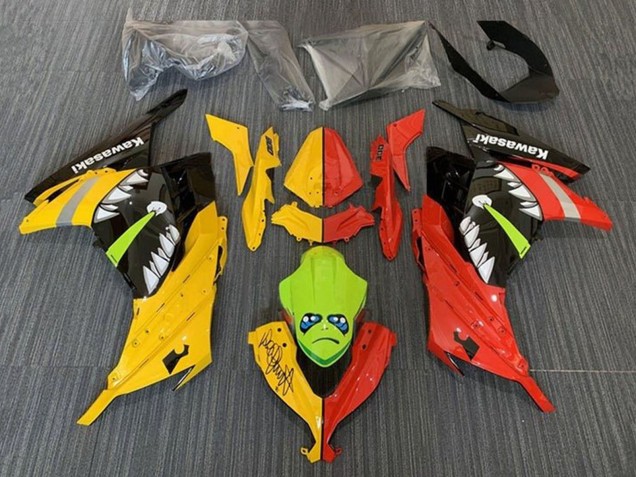 Jaune Rouge Vert Requin Carénage Moto Kawasaki EX300 2013-2024