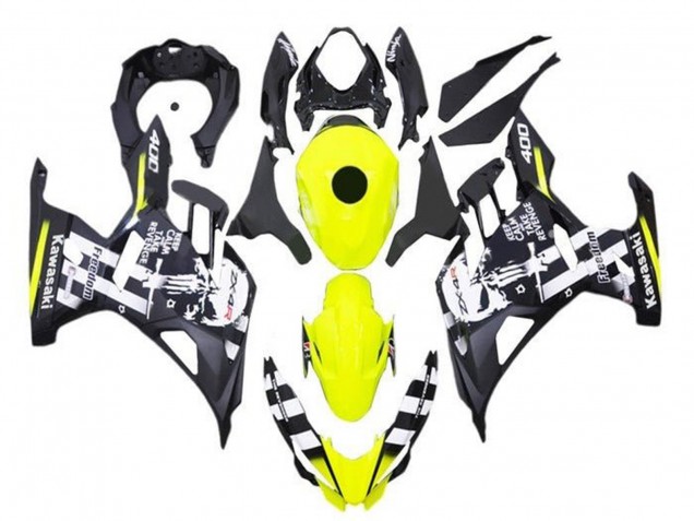 Jaune Noir Blanc Crâne Carénage Moto Kawasaki Ninja 400 2018-2024