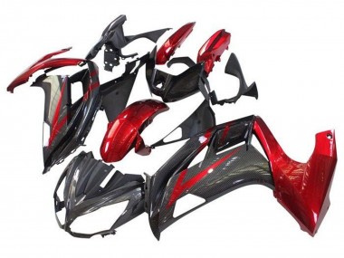Rouge Noir Fausse Fibre de Carbone Carénage Moto Kawasaki Ninja 650 EX650 2012-2016 Pas Chère