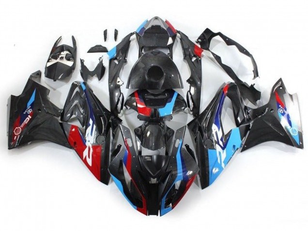 Bleu Rouge Fausse Fibre de Carbone Carénage Moto BMW S1000RR 2017-2018