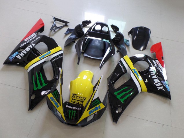 Noir Brillant Jaune Rouge Vert Motul Monstre Carénage Moto Yamaha YZF R6 1998-2002