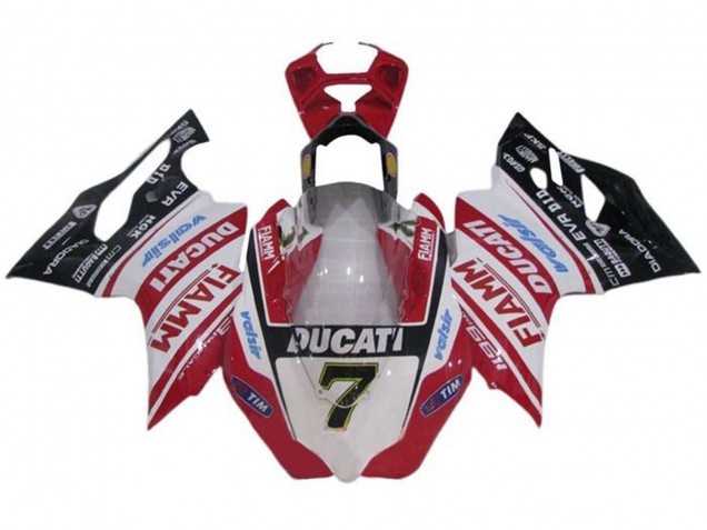 Blanc Rouge Noir Brillant Fiamm Tim 7 Carénage Moto Ducati Panigale 1199 2011-2014