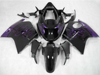 Noir Brillant Violet Flamme Carénages Moto Honda CBR1100XX Blackbird 1996-2007 Pas Chère