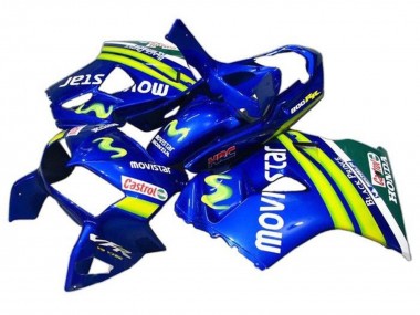 Bleu Vert Blanc MoviStar Castrol HRC Noir Prince Carénage Moto Honda VFR 800 1998-2001 Pas Chère