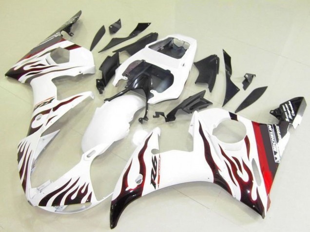 Blanc Rouge Noir Flamme Michelin Carénage Moto Yamaha YZF R6 2003-2004