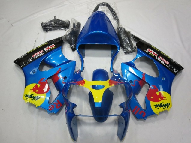 Bleu Jaune Noir Red Bull Carénage Moto Kawasaki ZX6R 2000-2002