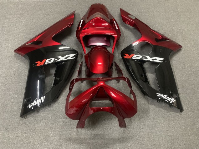 Rouge Noir Brillant Blanc Ninja Carénage Moto Kawasaki ZX6R 2003-2004