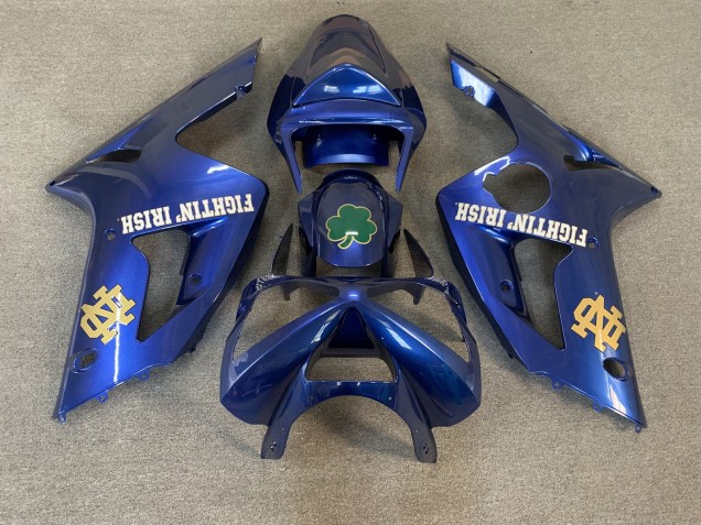 Bleu Vert Or Blanc Fighting Irish Carénage Moto Kawasaki ZX6R 2003-2004