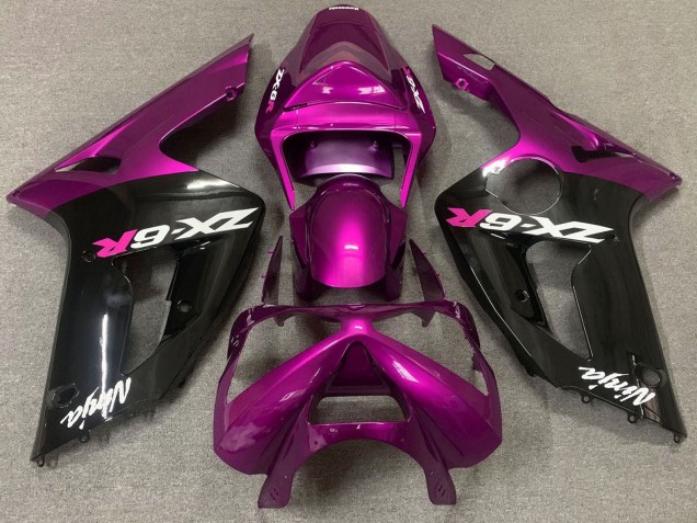 Violet Noir Brillant Carénages Moto Kawasaki ZX6R 2003-2004