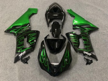 Noir Brillant Vert Flamme Carénage Moto Kawasaki ZX6R 2005-2006 Pas Chère