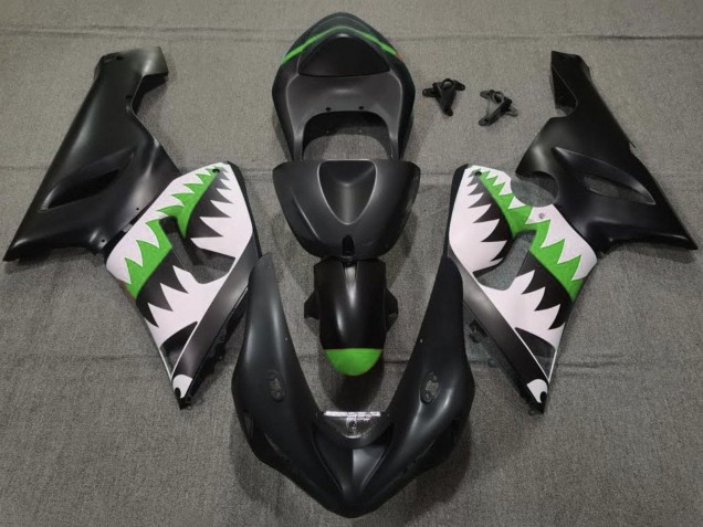 Noir Mat Blanc Vert Requin Carénage Moto Kawasaki ZX6R 2005-2006