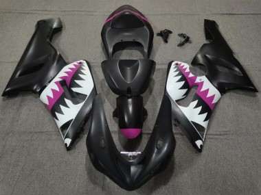 Noir Mat Blanc Rose Requin Carénage Moto Kawasaki ZX6R 2005-2006 Pas Chère