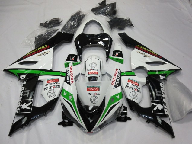 Blanc Noir Vert Rouge Rizoma Playboy Carénage Moto Kawasaki ZX6R 2005-2006