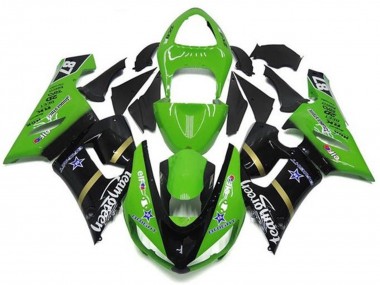 Vert Noir Brillant Bleu Étoile Team Vert Carénage Moto Kawasaki ZX6R 2005-2006 Pas Chère