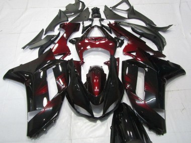 Noir Rouge Foncé Carénage Moto Kawasaki ZX6R 2007-2008 Pas Chère