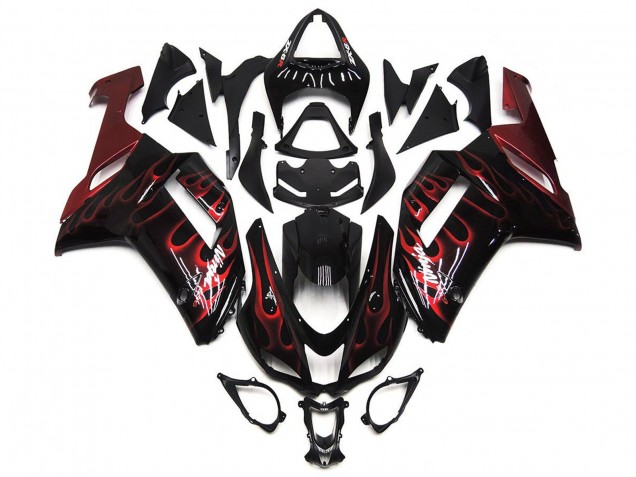 Noir Blanc Rouge Flamme Carénage Moto Kawasaki ZX6R 2007-2008