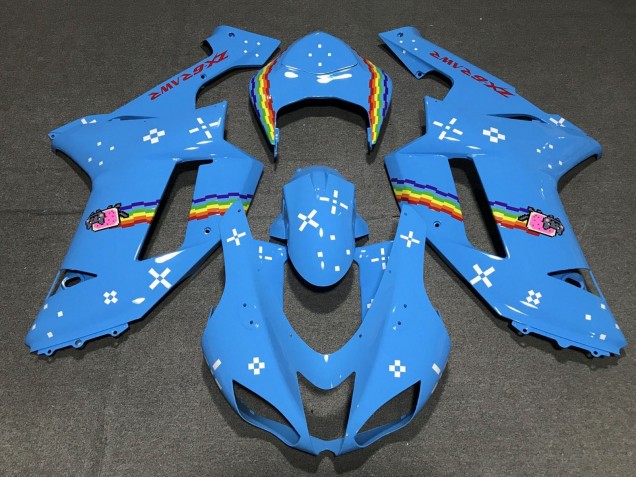 Bleu Clair Arc-en-ciel Carénage Moto Kawasaki ZX6R 2007-2008