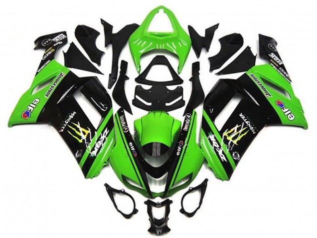 Vert Noir Monstre Elf Carénage Moto Kawasaki ZX6R 2007-2008