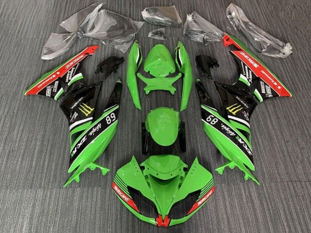 Vert Noir Brillant Rouge Jaune Monstre Motocard Carénage Moto Kawasaki ZX6R 2009-2012