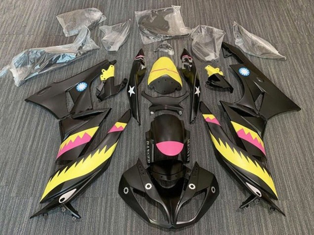 Jaune Rose Noir Mat Requin Carénage Moto Kawasaki ZX6R 2009-2012