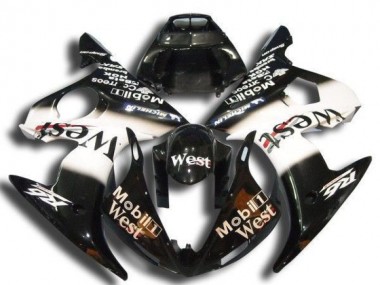 Noir Brillant Blanc Mobil West Michelin Carénage Moto Yamaha YZF R6 2003-2004 Pas Chère