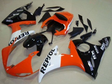 Orange Blanc Noir Brillant Repsol Carénages Moto Yamaha YZF R6 2003-2004 Pas Chère