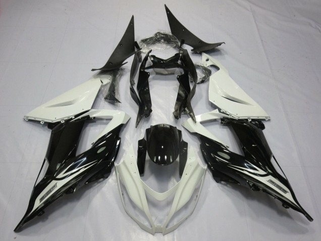 Blanc Perle Noir Brillant Carénage Moto Kawasaki ZX6R 2013-2018