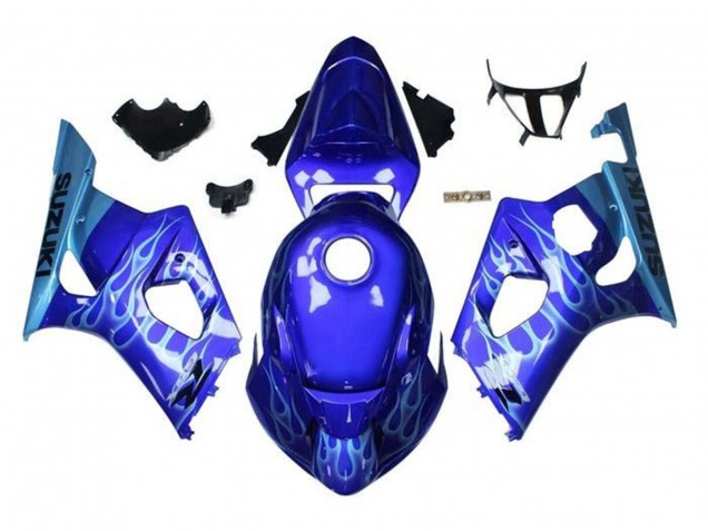 Bleu Bleu Clair Blanc Flamme Carénage Moto Suzuki GSXR 1000 2003-2004