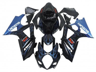 Noir Bleu Clair Flamme Carénage Moto Suzuki GSXR 1000 2005-2006 Pas Chère