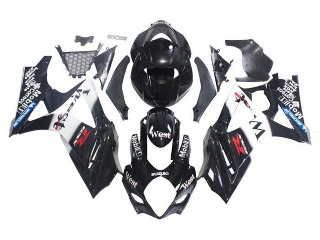 Noir Brillant Blanc West Carénage Moto Suzuki GSXR 1000 2005-2006