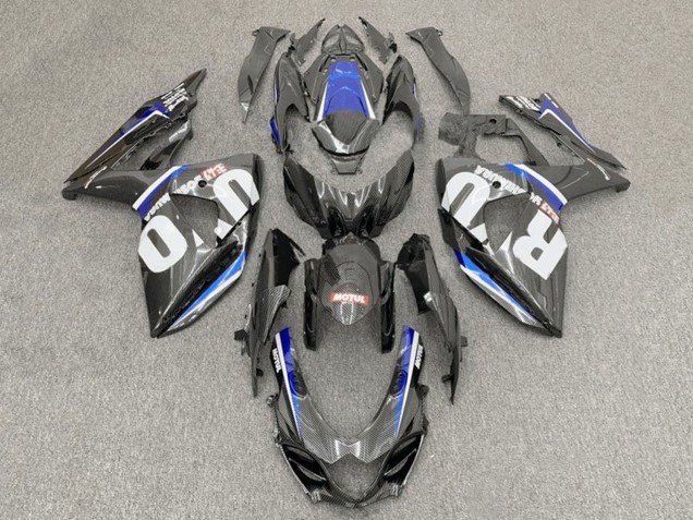 Fausse Fibre de Carbone Blanc Bleu Carénage Moto Suzuki GSXR1000 2017-2024