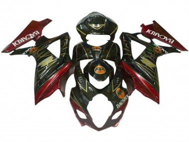 Noir Rouge Or BACARDI Carénage Moto Suzuki GSXR 1000 2007-2008 Pas Chère