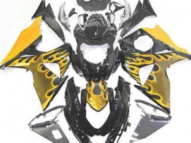 Noir Brillant Jaune Flamme Carénage Moto Suzuki GSXR 1000 2009-2016