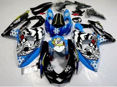 Bleu Noir Blanc Neige Carénage Moto Suzuki GSXR 1000 2009-2016 Pas Chère