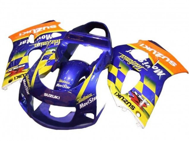 Bleu Orange Jaune Telefonica MoviStar Carénages Moto Suzuki GSXR 600 / GSXR 750 1996-2000