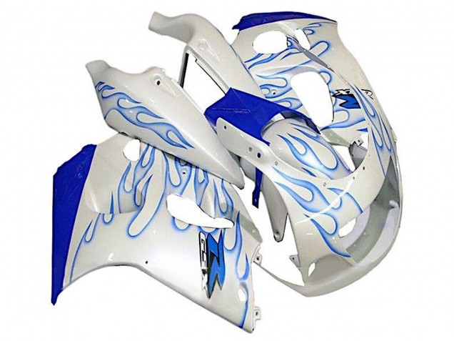 Blanc Bleu Flamme Carénage Moto Suzuki GSXR 600 / GSXR 750 1996-2000
