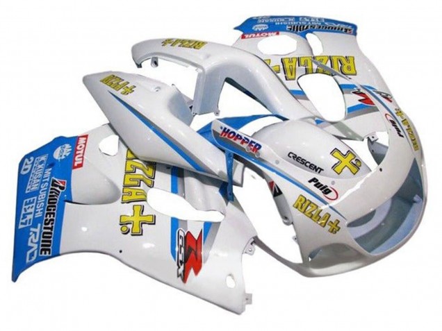 Blanc Bleu Jaune Rizla Carénage Moto Suzuki GSXR 600 / GSXR 750 1996-2000