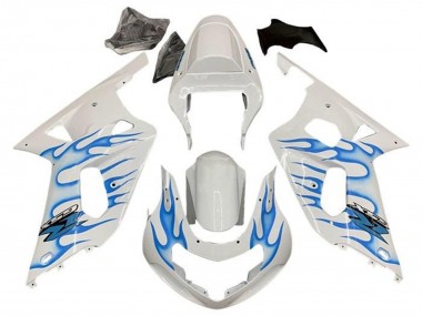 Blanc Bleu Flamme Carénage Moto Suzuki GSXR 600 / GSXR 750 2001-2003 Pas Chère